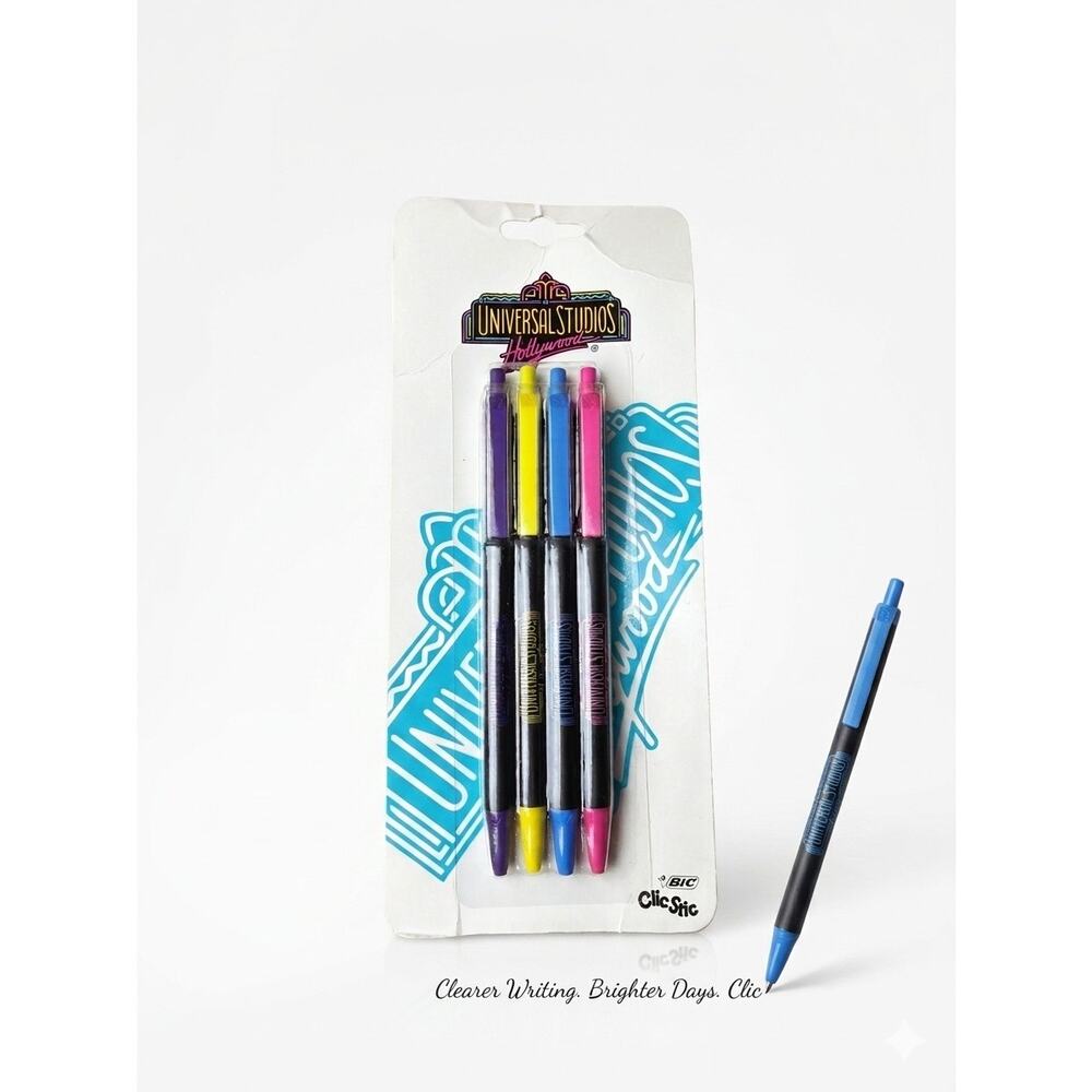 BIC Clic Stic Pens 4 Pack Universal Studios Hollywood Souvenir‎ Retro  Black Ink